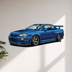 GT-R R-34 Perspective Neon Car Wall Art - UV0009