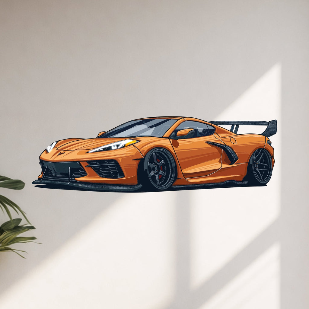 Corvette C8 Perspective Neon Car Wall Art - UV0003